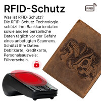 RFID Büffel Echt Leder Geldbörse Portemonnaie Herren mit geprägtem Motiv Querformat Schlange