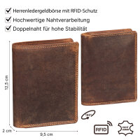 RFID Büffel Echt Leder Geldbörse Portemonnaie Herren mit geprägtem Motiv Hochformat Ohne Prägung Tan