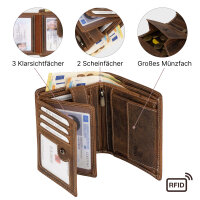 RFID Büffel Echt Leder Geldbörse Portemonnaie Herren mit geprägtem Motiv Hochformat Ohne Prägung Tan