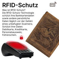 RFID Büffel Echt Leder Geldbörse Portemonnaie Herren mit geprägtem Motiv Querformat Ohne Prägung Tan