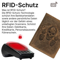 RFID Büffel Echt Leder Geldbörse Portemonnaie Herren mit geprägtem Motiv Hochformat Totenschädel