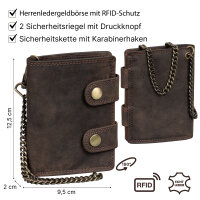 Leder Geldbörse Herren RFID Portemonnaie Echtleder Prägung mit Kette