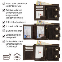 Leder Geldbörse Herren RFID Portemonnaie Echtleder Prägung mit Kette