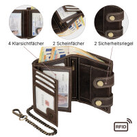 Leder Geldbörse Herren RFID Portemonnaie Echtleder Prägung mit Kette