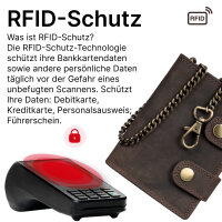 Leder Geldbörse Herren RFID Portemonnaie Echtleder Prägung mit Kette