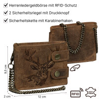 Leder Geldbörse Herren RFID Portemonnaie Echtleder Prägung mit Kette