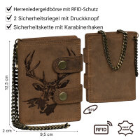 Leder Geldbörse Herren RFID Portemonnaie Echtleder Prägung mit Kette