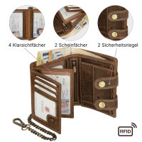 Leder Geldbörse Herren RFID Portemonnaie Echtleder Prägung mit Kette