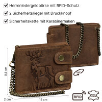 Leder Geldbörse Herren RFID Portemonnaie Echtleder Prägung mit Kette
