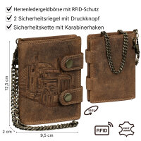 Leder Geldbörse Herren RFID Portemonnaie Echtleder Prägung mit Kette