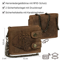 Leder Geldbörse Herren RFID Portemonnaie Echtleder Prägung mit Kette