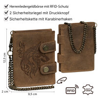 Leder Geldbörse Herren RFID Portemonnaie Echtleder Prägung mit Kette