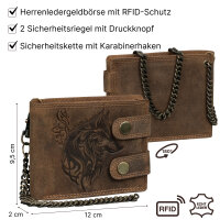 Leder Geldbörse Herren RFID Portemonnaie Echtleder Prägung mit Kette