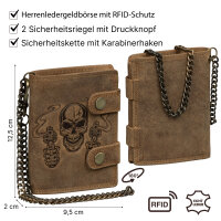 Leder Geldbörse Herren RFID Portemonnaie Echtleder Prägung mit Kette