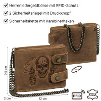 Leder Geldbörse Herren RFID Portemonnaie Echtleder Prägung mit Kette