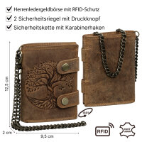 Leder Geldbörse Herren RFID Portemonnaie Echtleder Prägung mit Kette