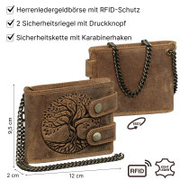 Leder Geldbörse Herren RFID Portemonnaie Echtleder Prägung mit Kette