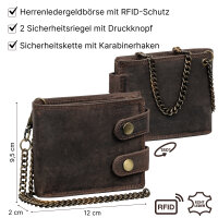 Leder Geldbörse Herren RFID Portemonnaie Echtleder Prägung mit Kette